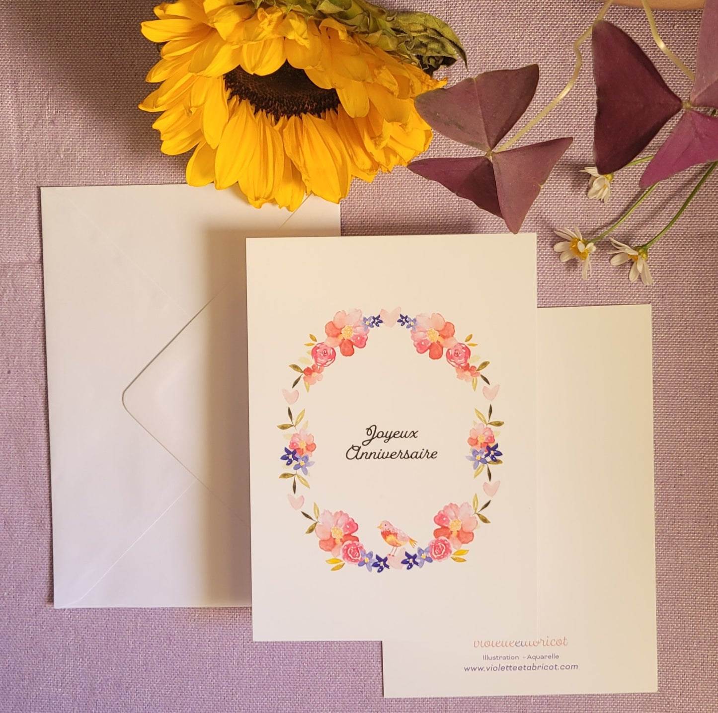 carte postale couronne de fleurs poétique joyeux anniversaire