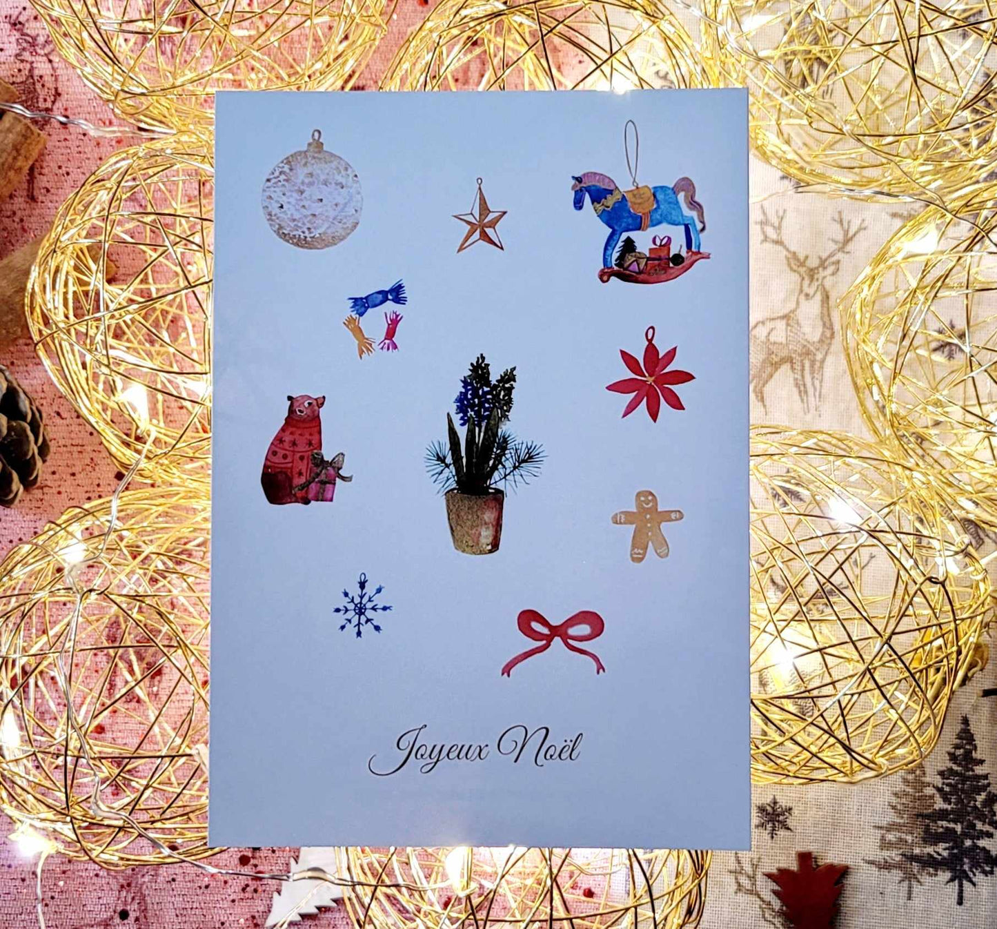 Carte ( + enveloppe) Joyeux Noël - Motif de Noël