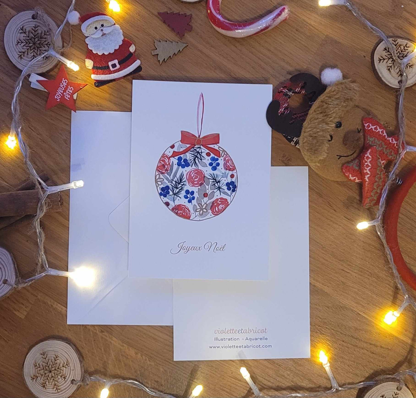 Carte (+enveloppe) Joyeux Noël - Boule de Noël