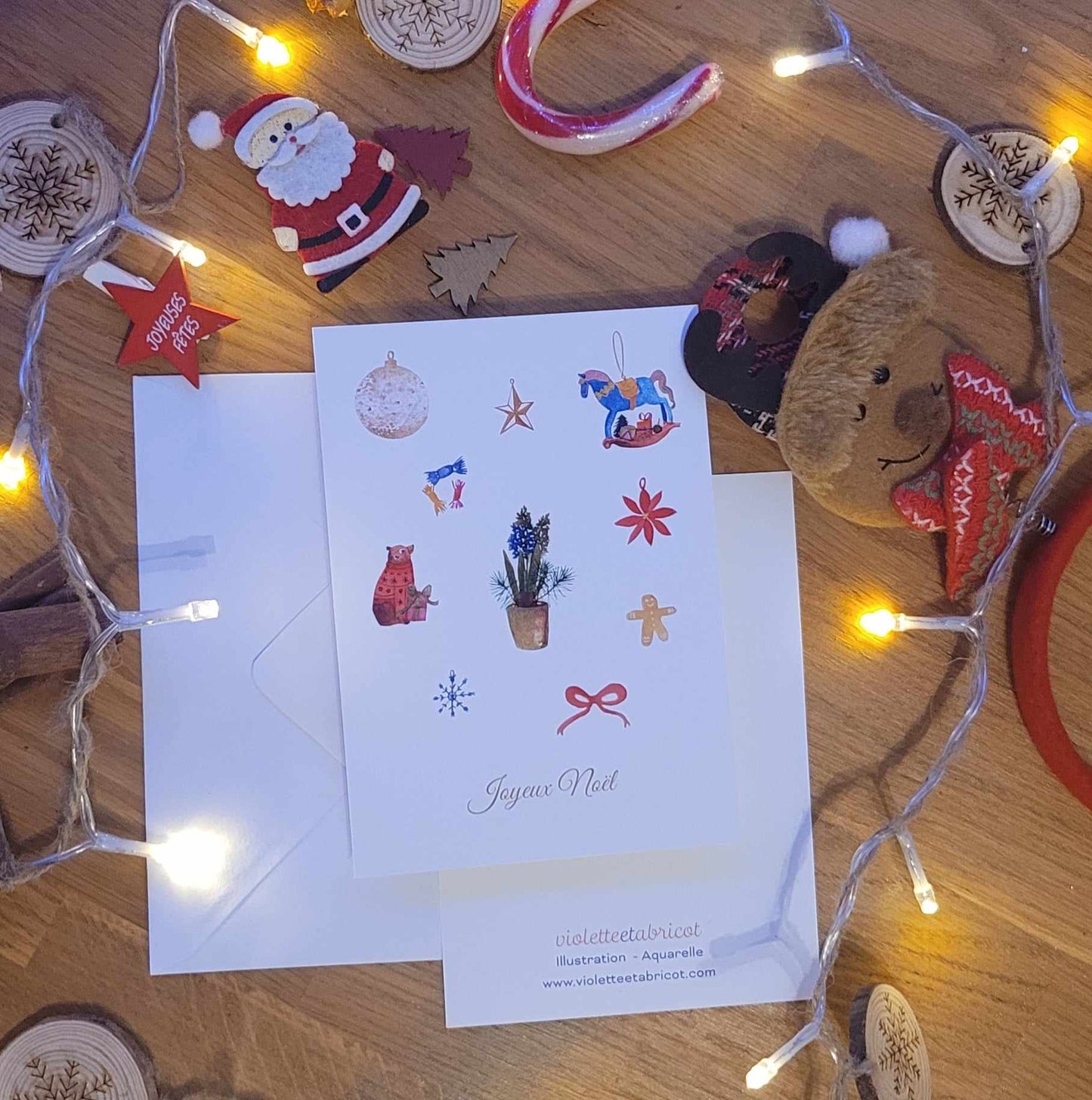 Carte ( + enveloppe) Joyeux Noël - Motif de Noël