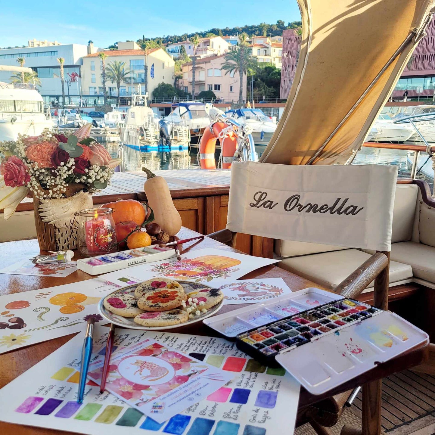 Atelier d'aquarelle à bord de "La Ornella"