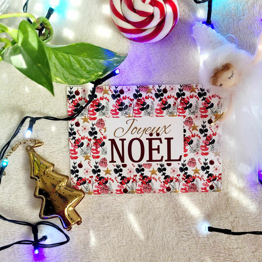 Carte postale Joyeux Noël (+enveloppe) - Motif botanique