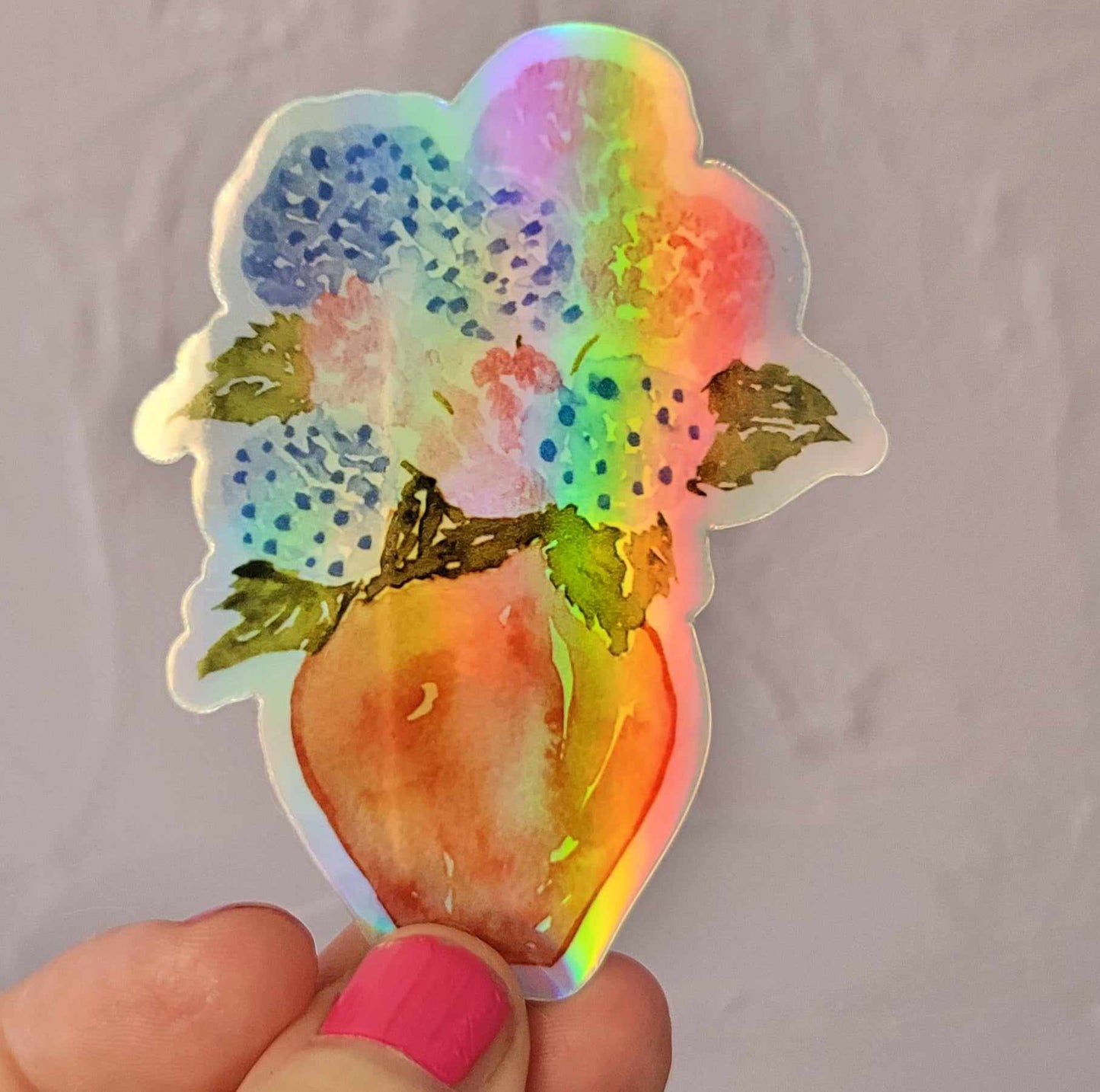 Sticker holographique - Pot d'hortensias